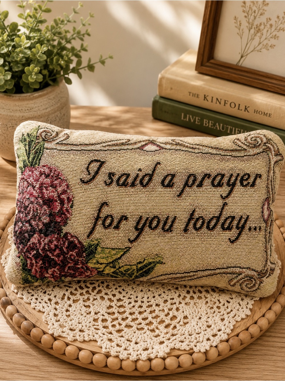 Vintage cross stitch throw pillow I said a prayer for you today